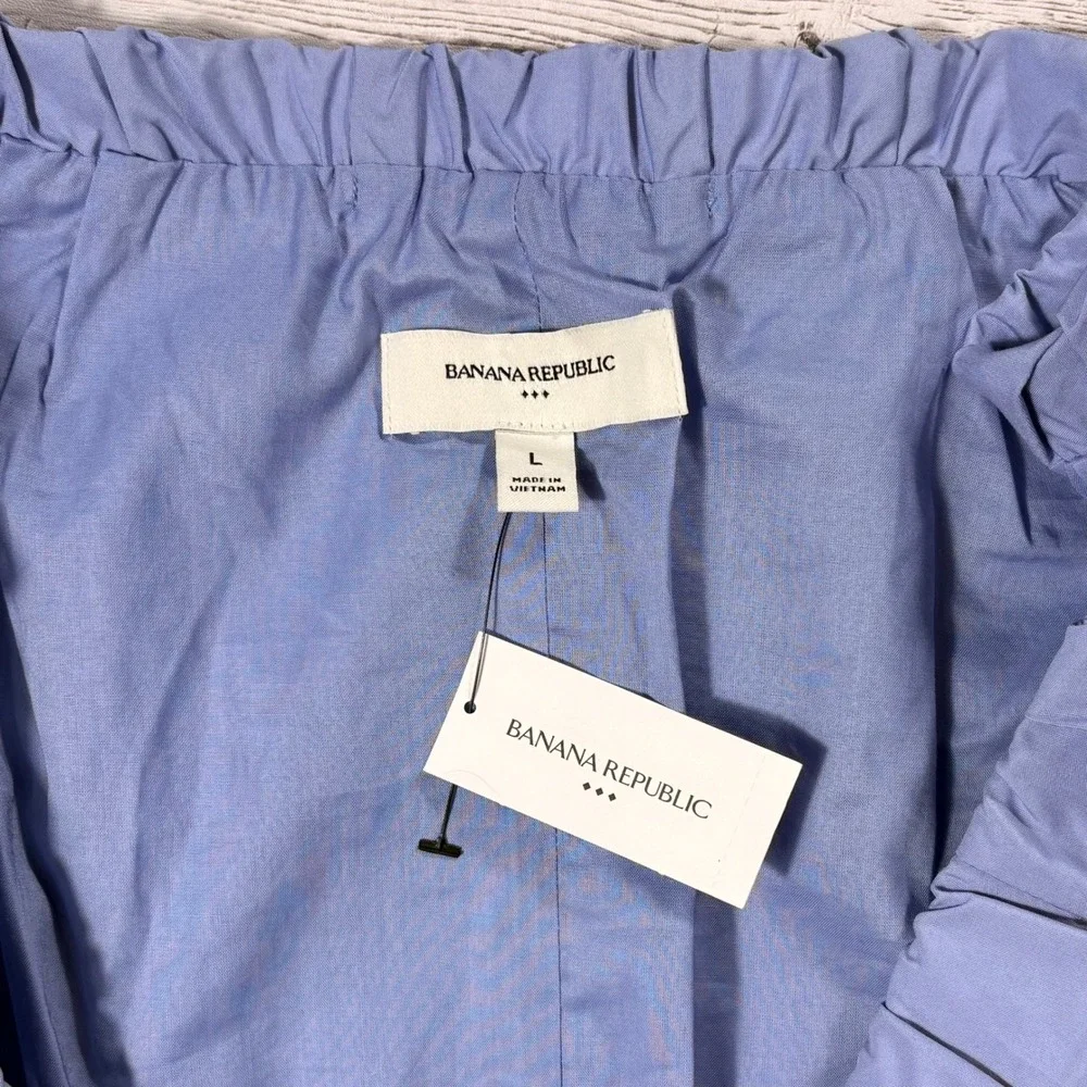 Banana Republic Blue Off The Shoulder Puff Sleeve Crop Top 701943-00-1 L